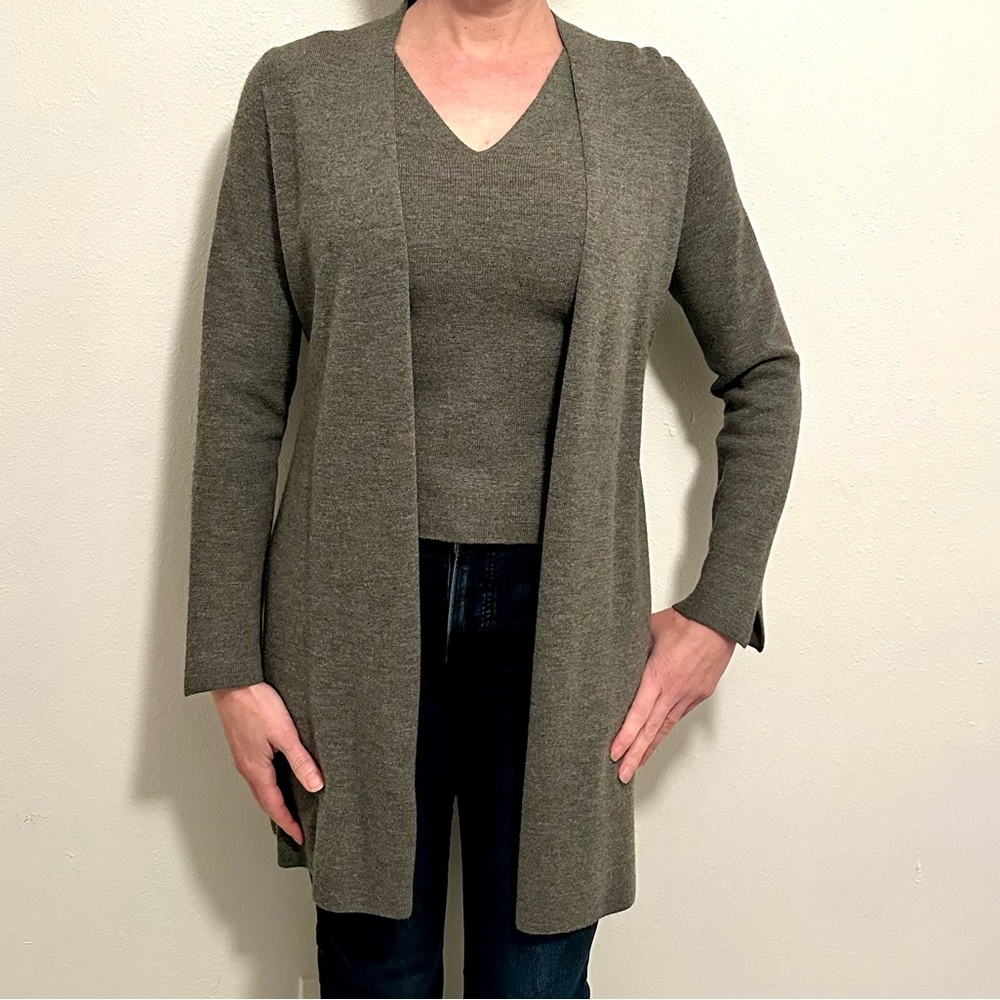 LOFT Women's Open Front Gray Cardigan Set - wool/cashmere